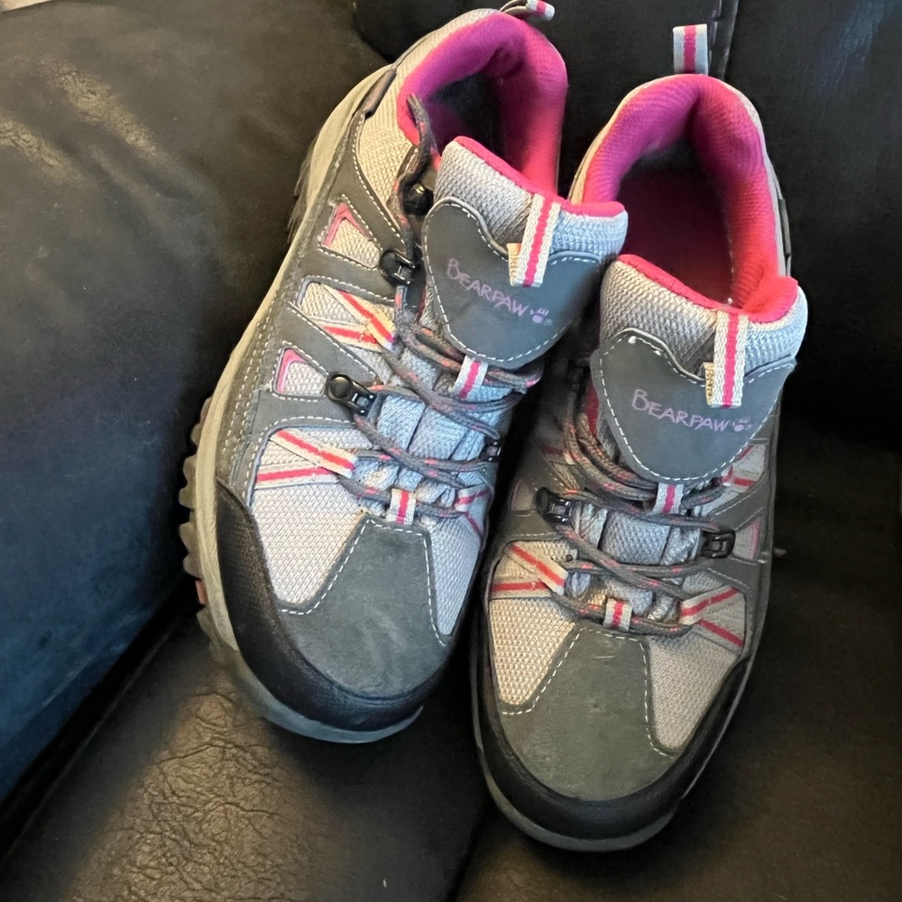 Size 10 Grey and pink BearPaw women’s hiking shoes.